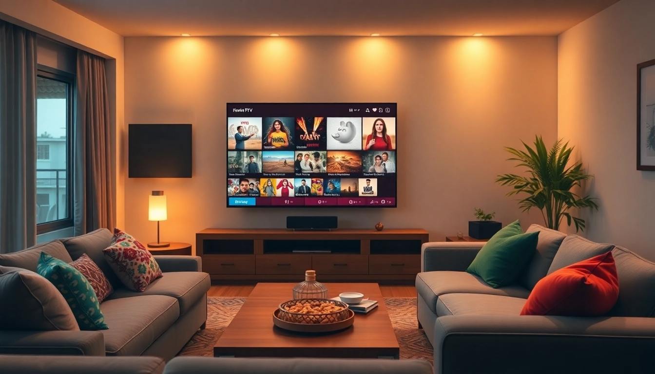 Watch a variety of channels with our abonnement iptv streaming options in a cozy living room setup.