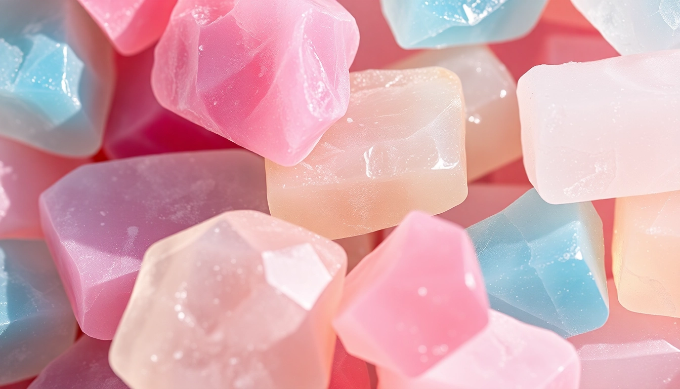 Gorgeous handcrafted Gemini Crystal Candy showcasing colorful flavors and unique crystal shapes.