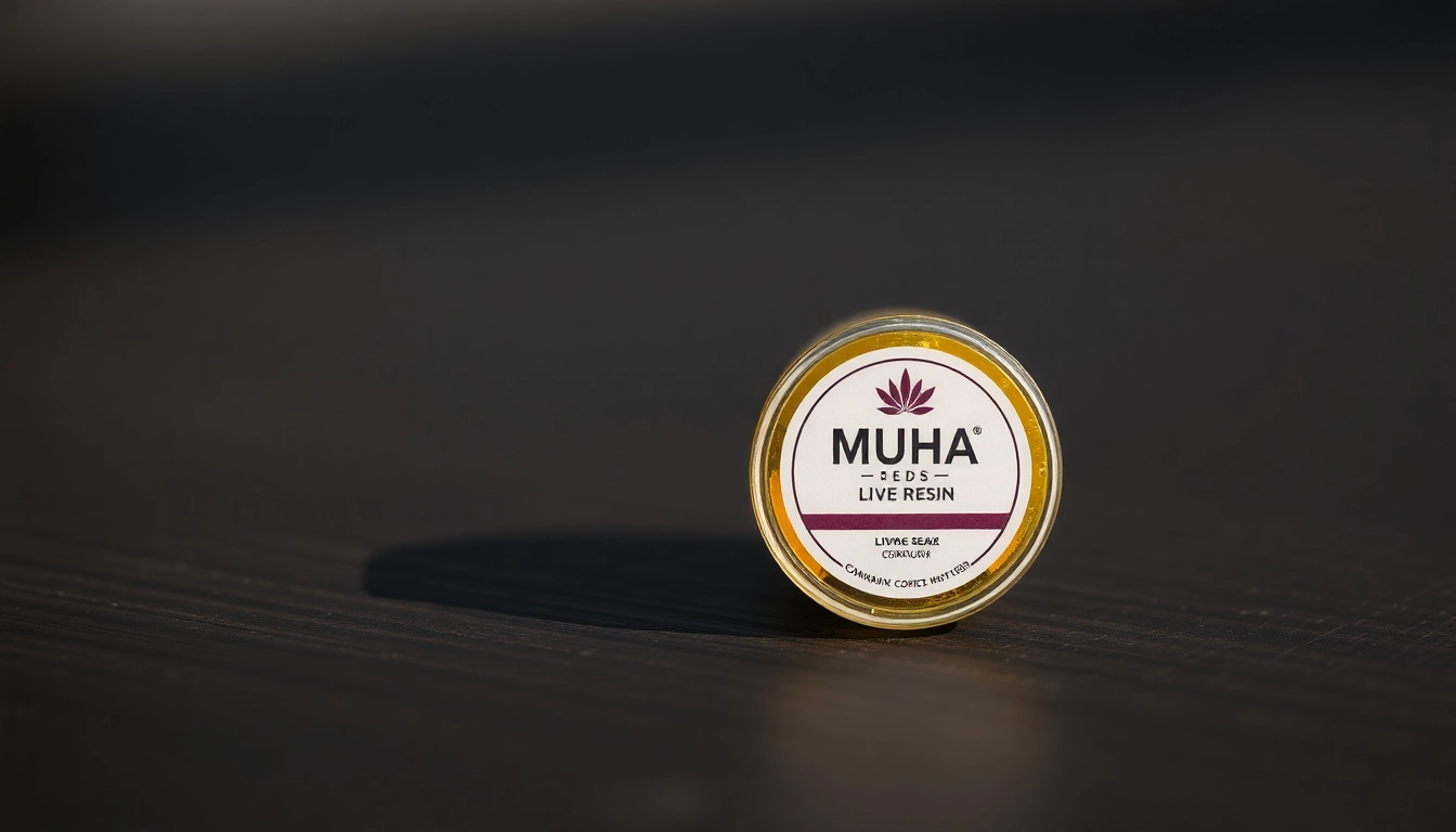 Showcasing Muha Meds 2g live resin products with rich golden textures and elegant presentation.