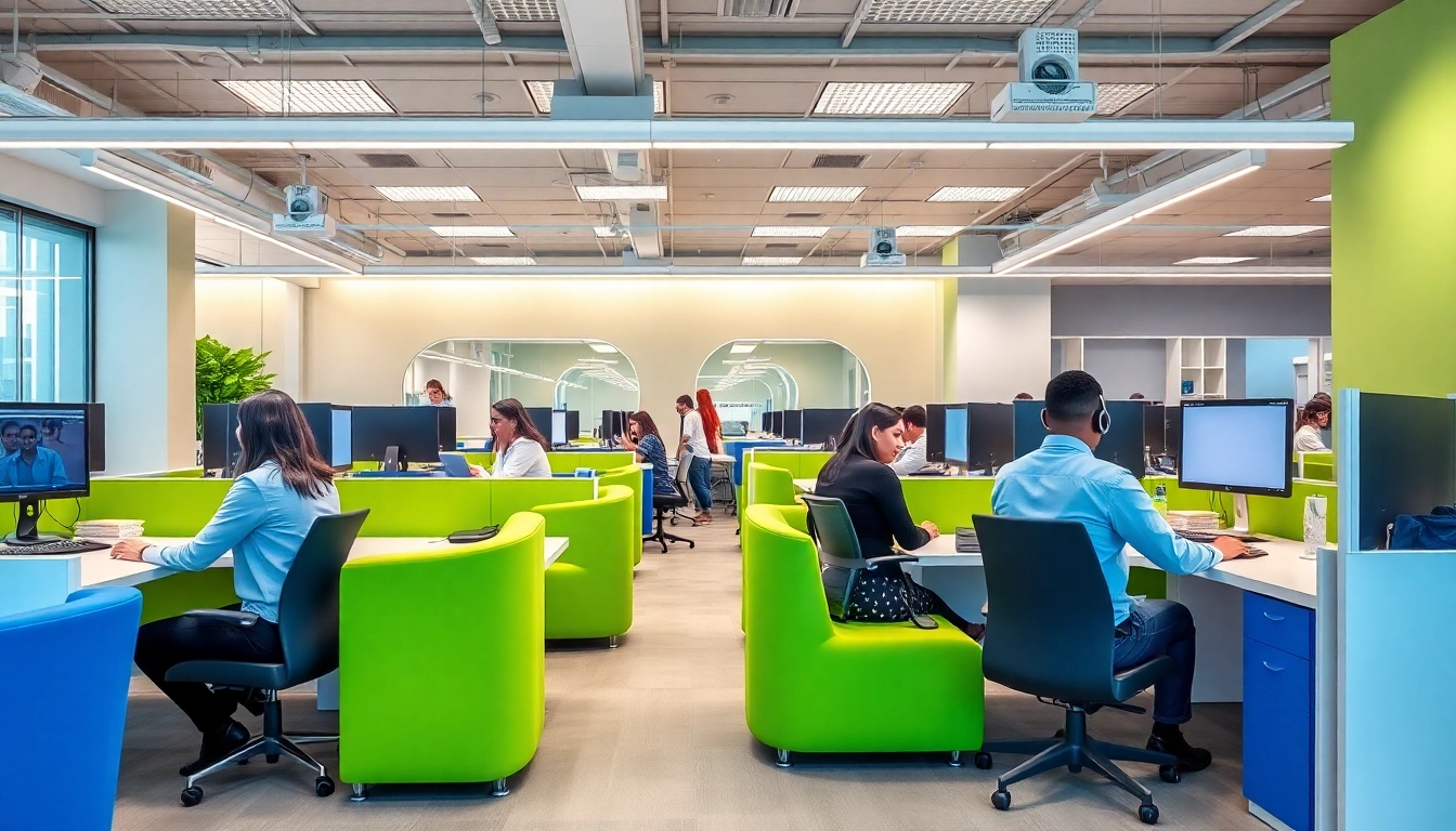 Efficient agents collaborating in a call center in Tijuana, showcasing teamwork and professionalism.