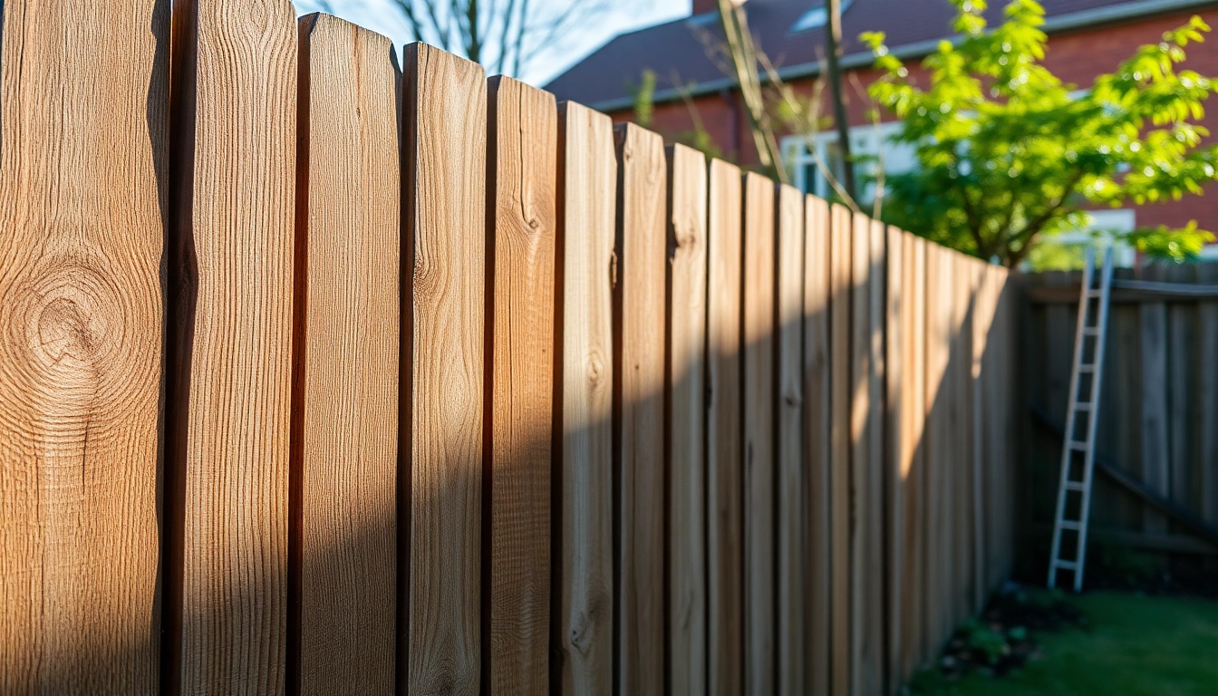 Showcase a beautifully constructed wooden fence by fencing companies Manchester in a sunny urban garden.