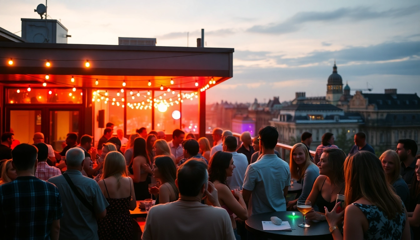 Join the lively afterwork party Berlin atmosphere with friends at a stylish rooftop bar.