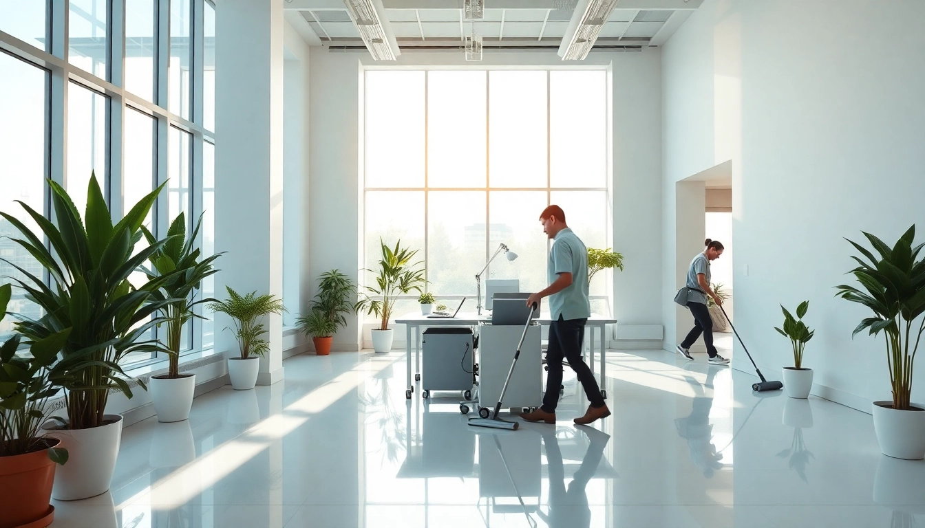 Professional team providing Jacksonville commercial cleaning in a bright and tidy office environment.