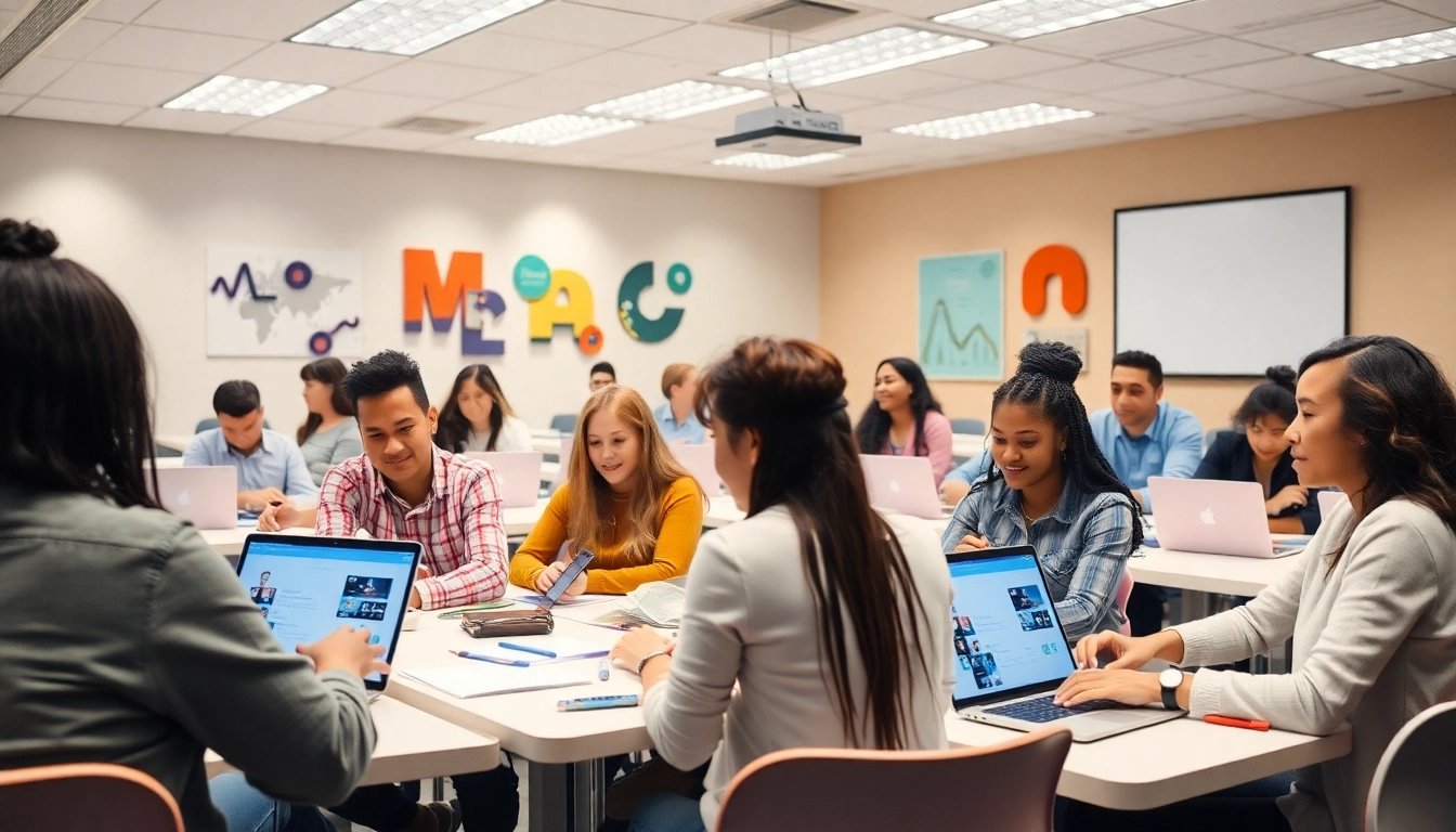 Engaged students learning about Advanced Digital Marketing Diploma Cyprus in a modern classroom environment.