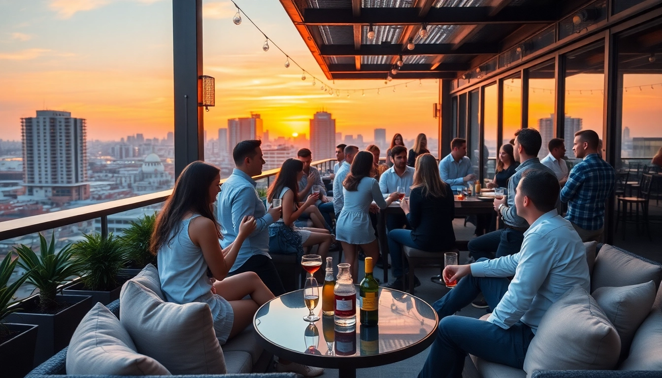 Celebrate a Unique Event with friends at a vibrant rooftop after-work party filled with lively interactions.