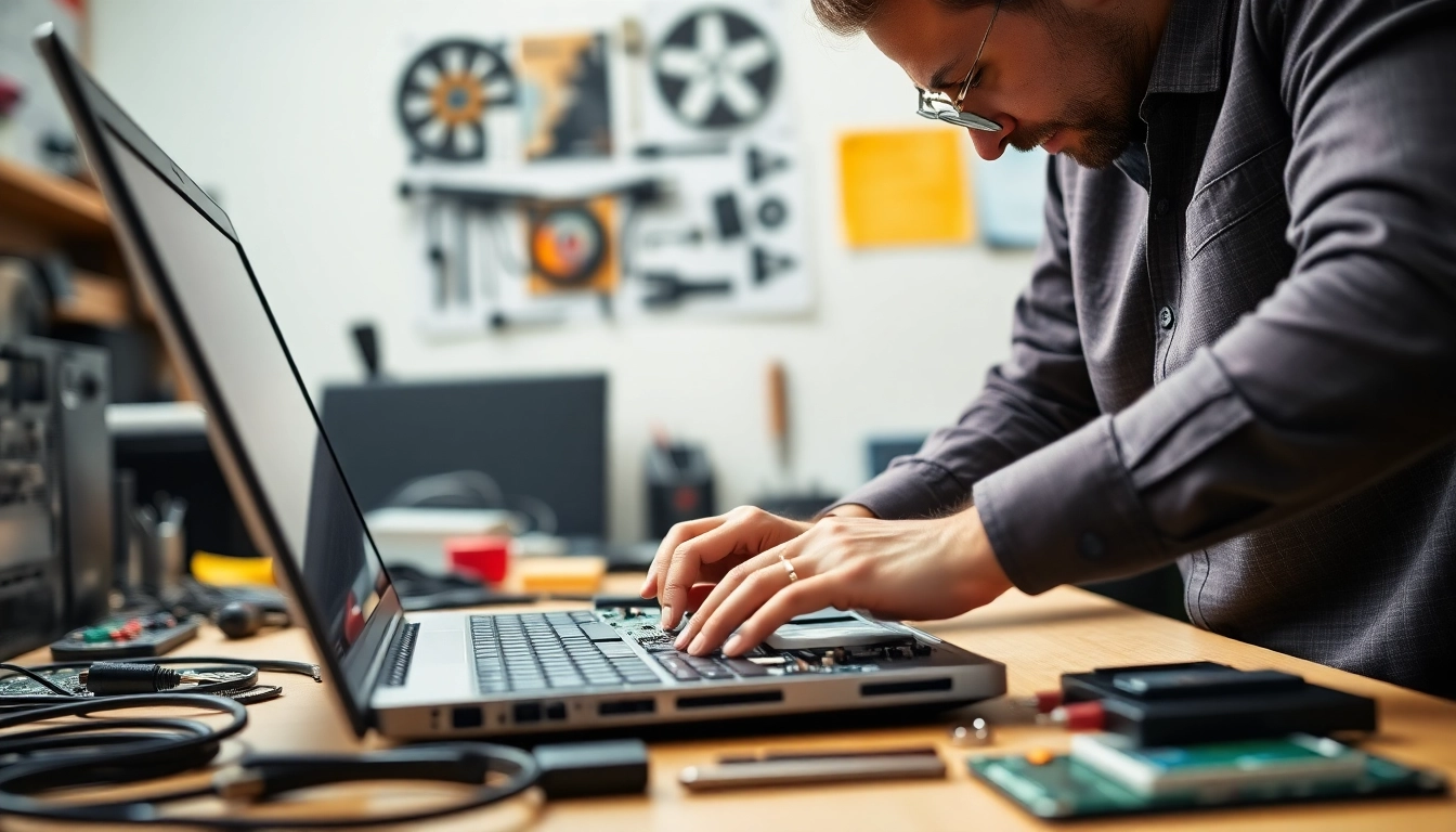 Riparazione pc Torino da parte di un tecnico professionista mentre smonta un laptop.