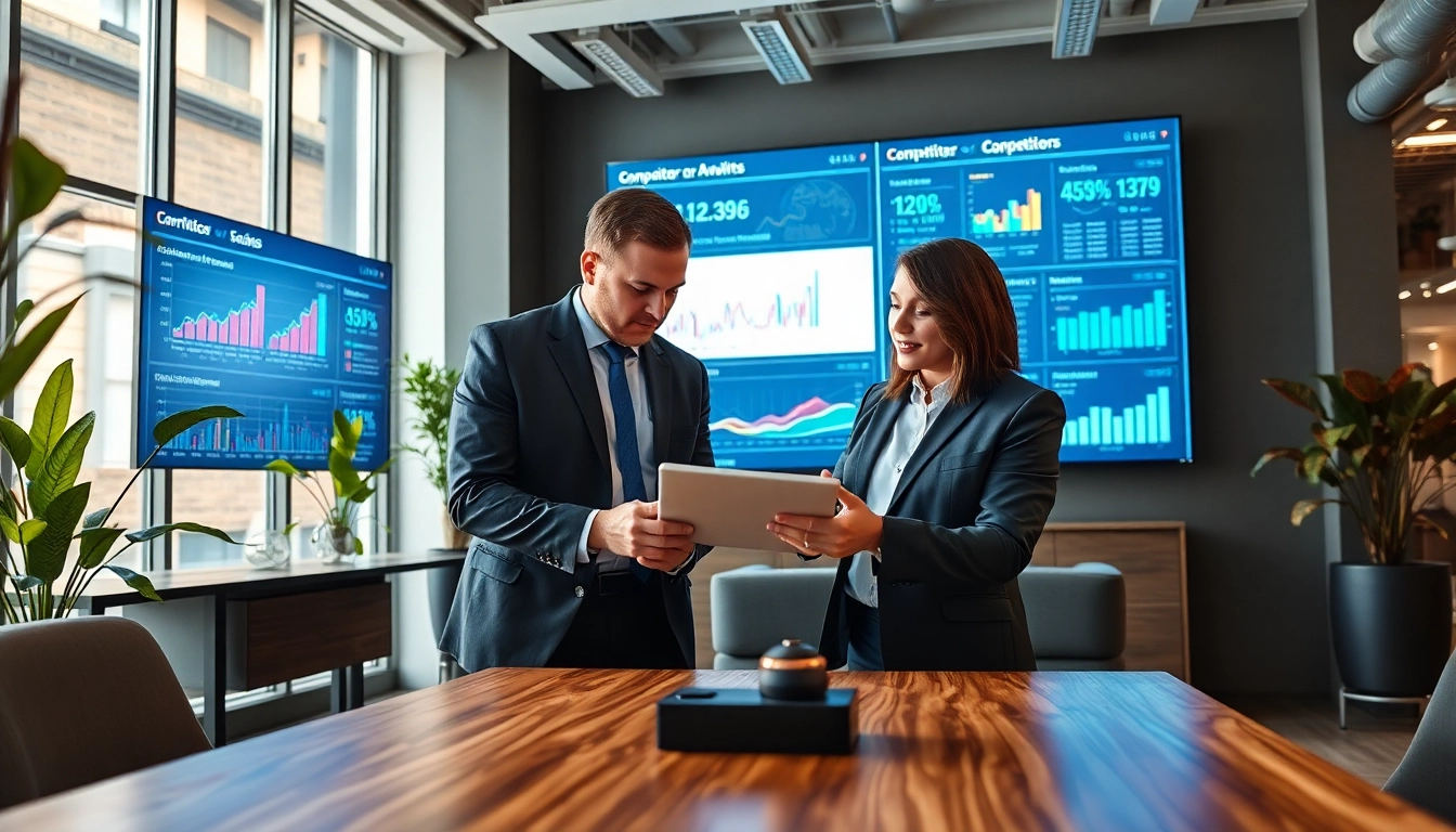 Find competitor customers by analyzing data with marketing analysts in a modern office.