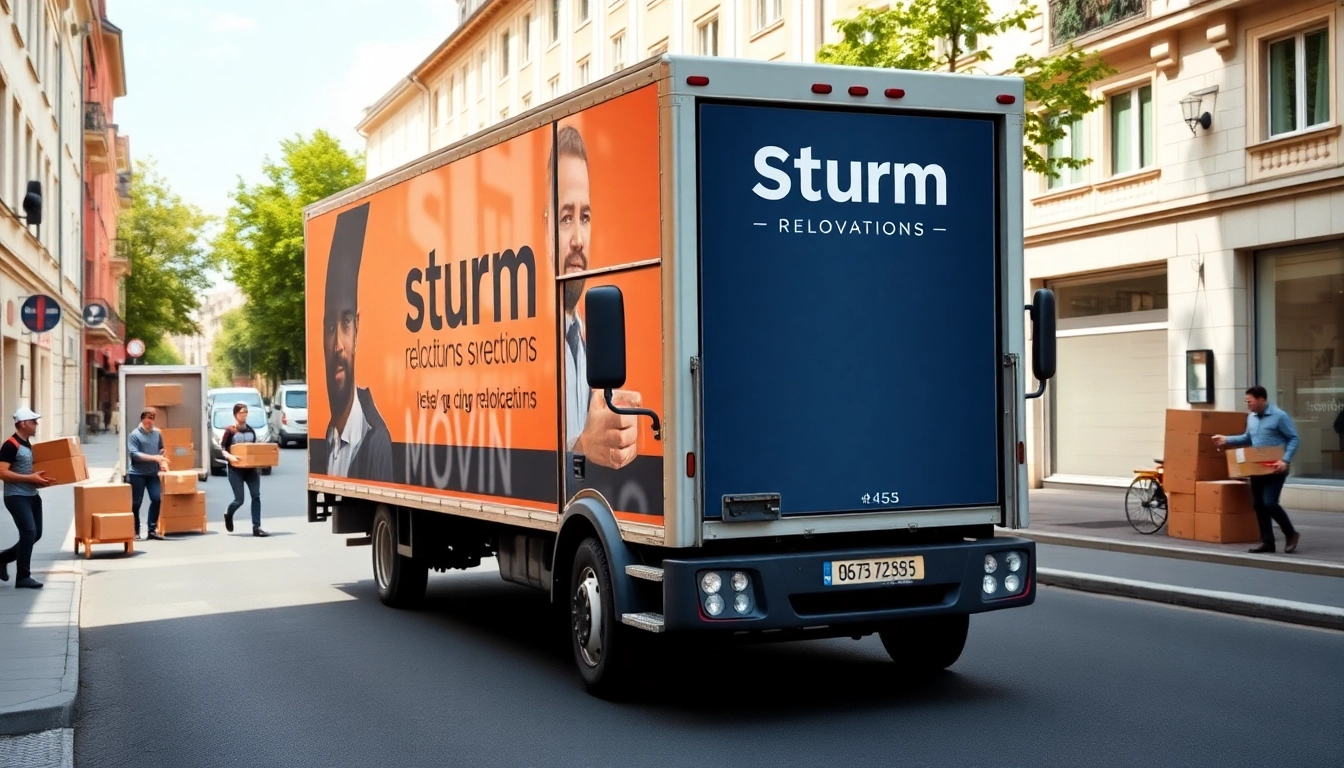 Efficient Umzug Fürth by Sturm Relocations with professional movers handling boxes on a busy street.