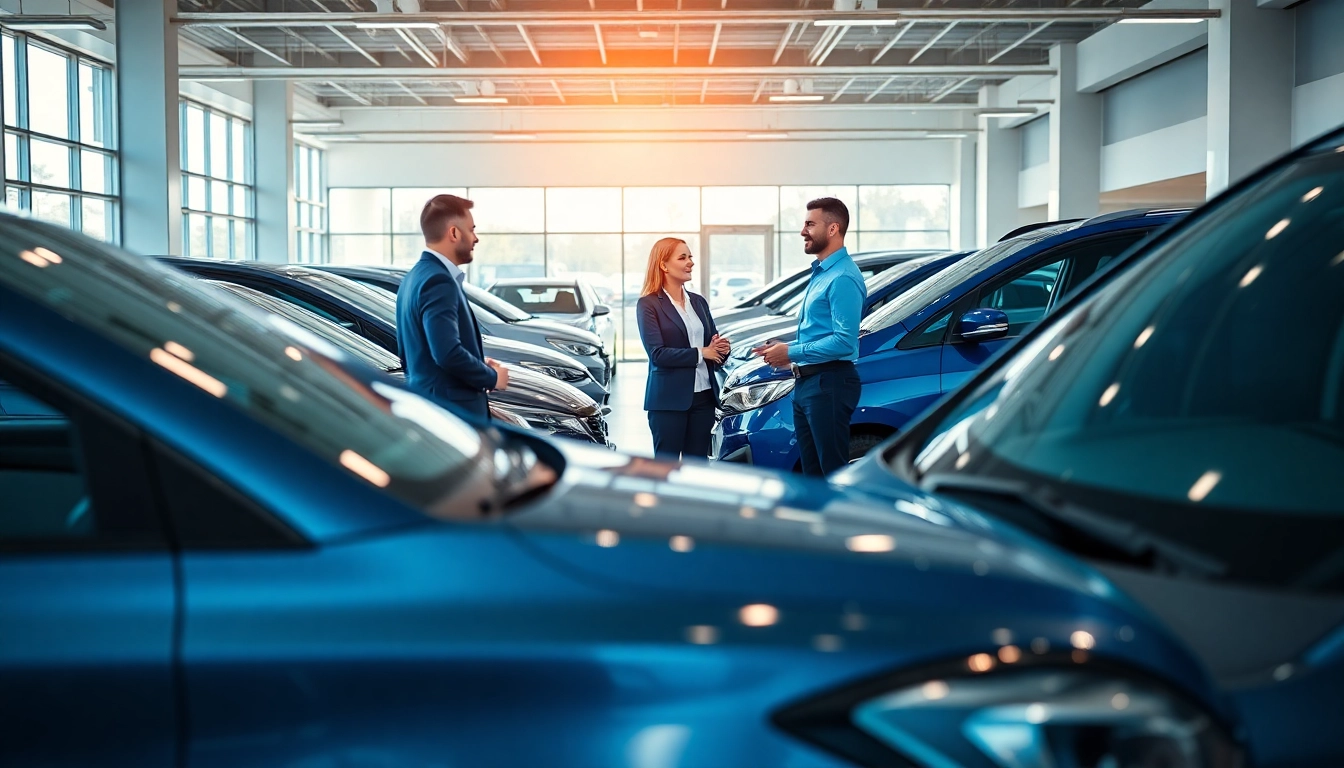 Engaging part exchange transaction showcasing a customer at a professional car dealership.