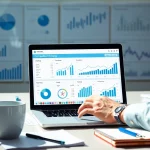 Visualize competitor pricing analysis through a business analyst's detailed dashboard and charts in a professional setting.