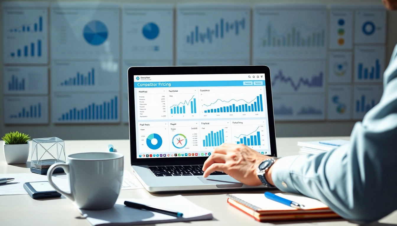 Visualize competitor pricing analysis through a business analyst's detailed dashboard and charts in a professional setting.