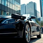 Experience the premium black car service Columbus Ohio with a sleek vehicle in an urban business setting.