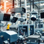 Demonstrating machine vision technology in industrial automation settings with advanced cameras.