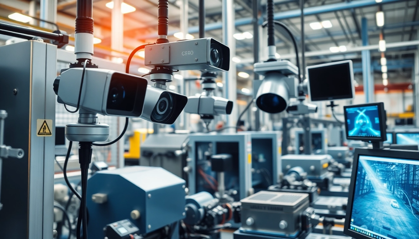 Demonstrating machine vision technology in industrial automation settings with advanced cameras.