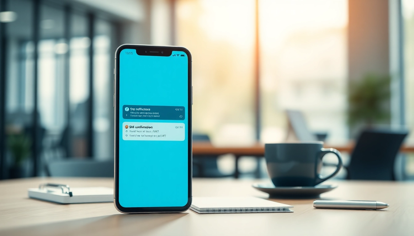 Receive SMS notifications on smspva app displayed on a smartphone in a professional workspace.
