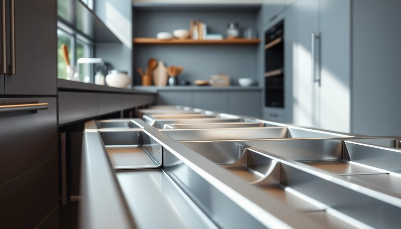 Showcasing a high-quality Metal Drawer System in a modern kitchen environment with sleek design and functionality.