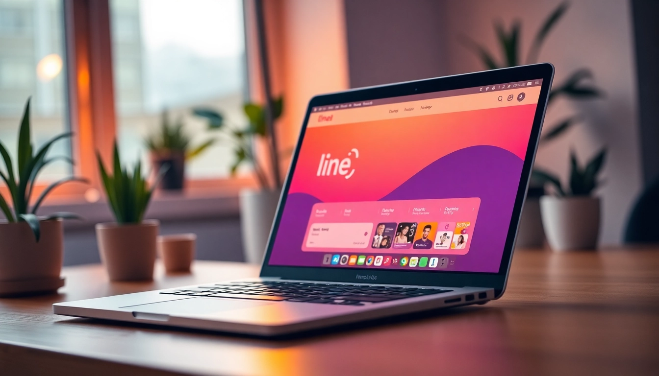 Access the line電腦版官方下載 interface on a sleek laptop in a modern workspace.
