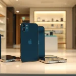 Showcase of the latest iPhones to buy iPhone 15 and iPhone 16 in a sleek retail environment.