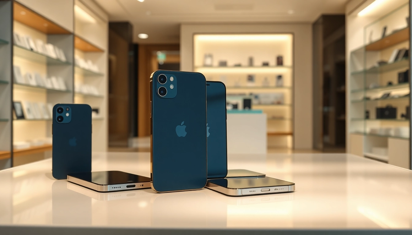 Showcase of the latest iPhones to buy iPhone 15 and iPhone 16 in a sleek retail environment.