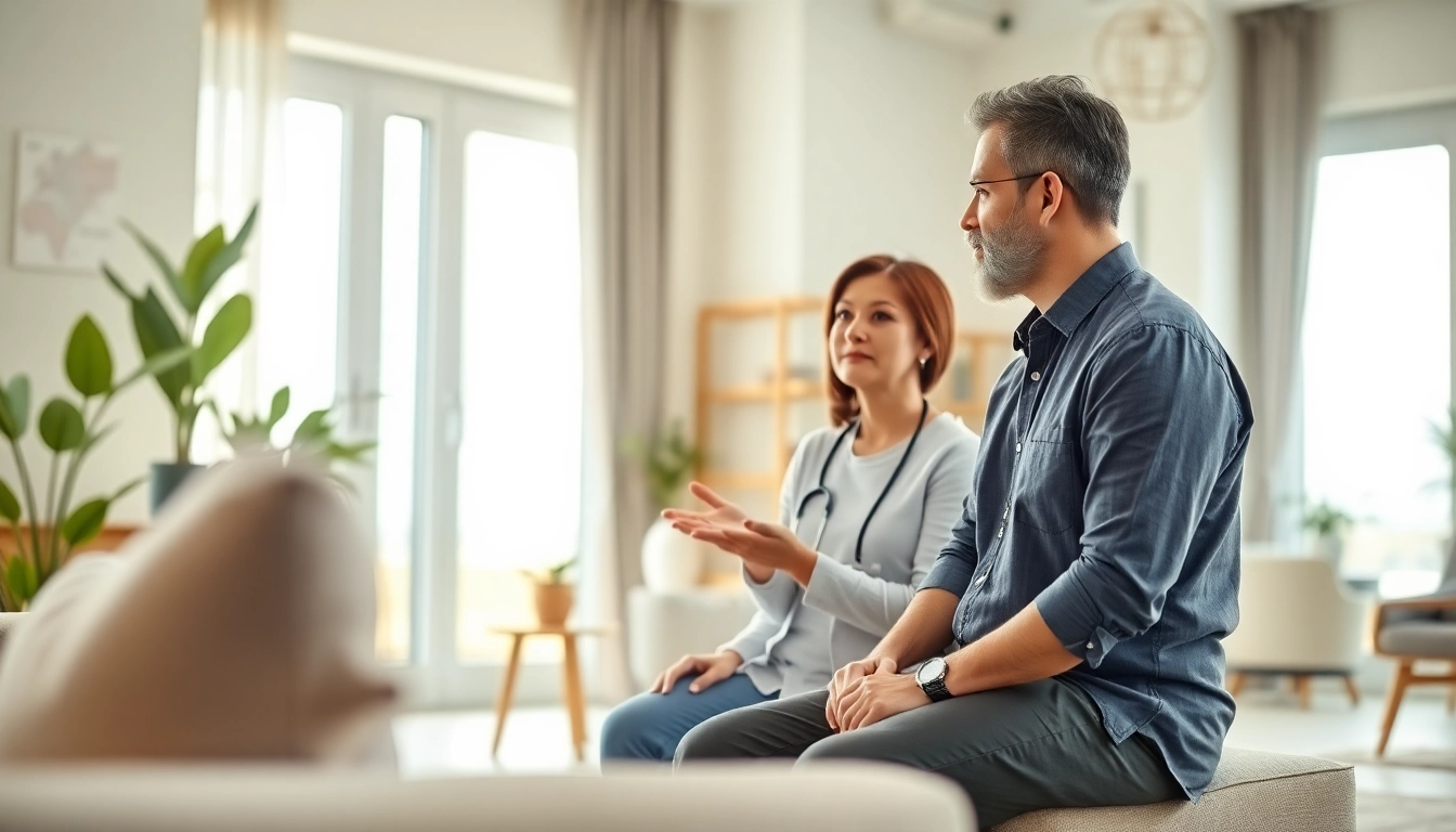 Engaging scene of anxiety therapy Dubai session with therapist and patient in a calm setting.