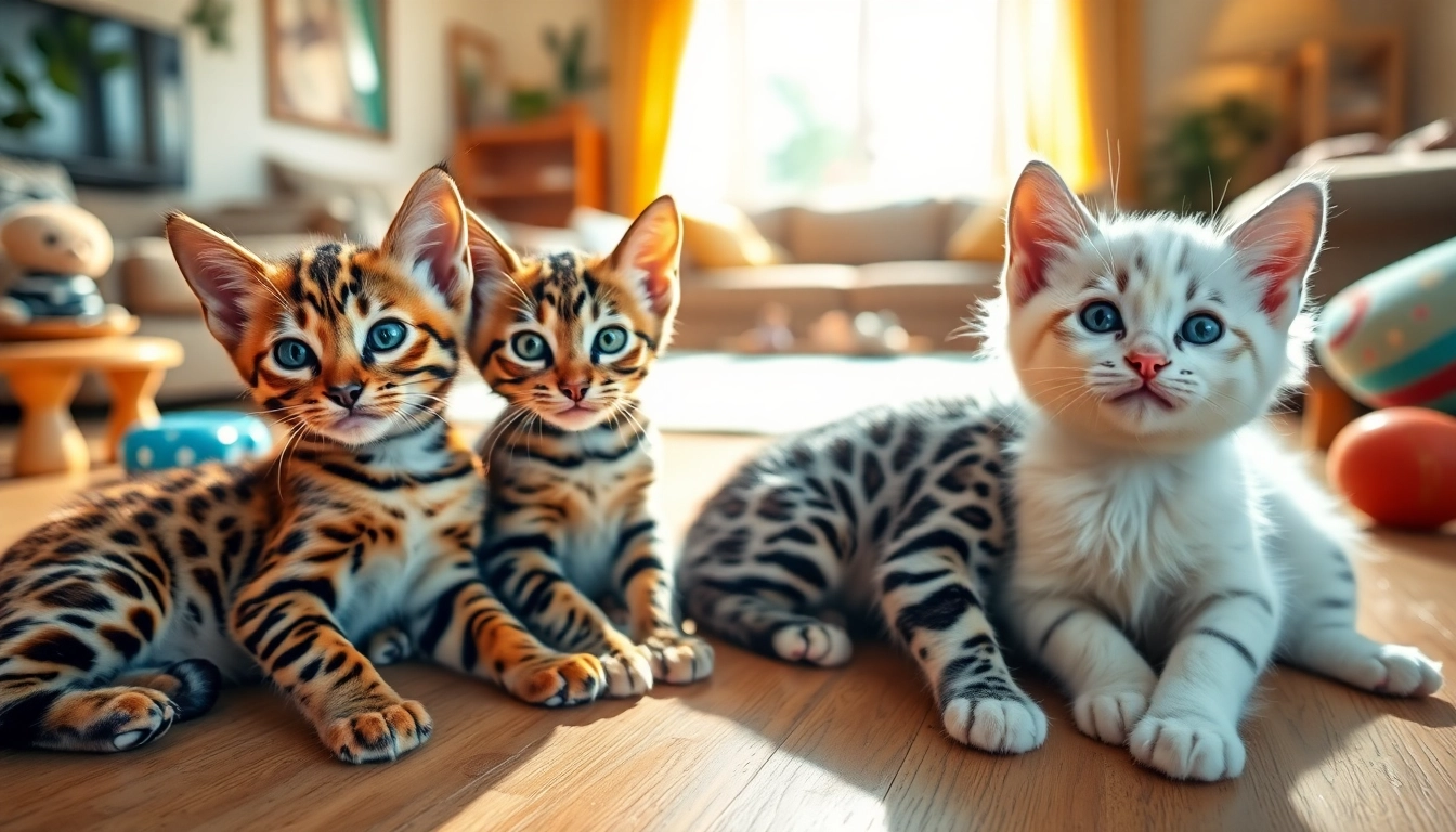 Adorable Bengal Kittens for Sale playing in a sunlit living room, showcasing their vibrant coat patterns.