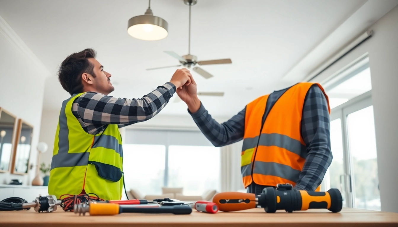 Electrician working as an Electrical Contractor Clearwater, focused on installing modern lighting fixtures.