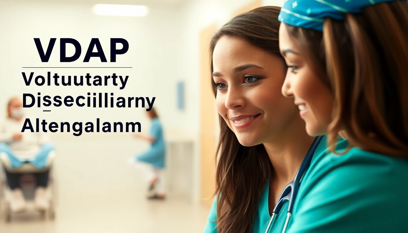 Supportive nurse explaining VDAP to a patient in a therapeutic environment.