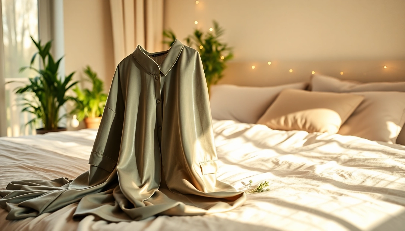 Cozy bamboo pajamas elegantly displayed on a soft bed, inviting comfort and relaxation.
