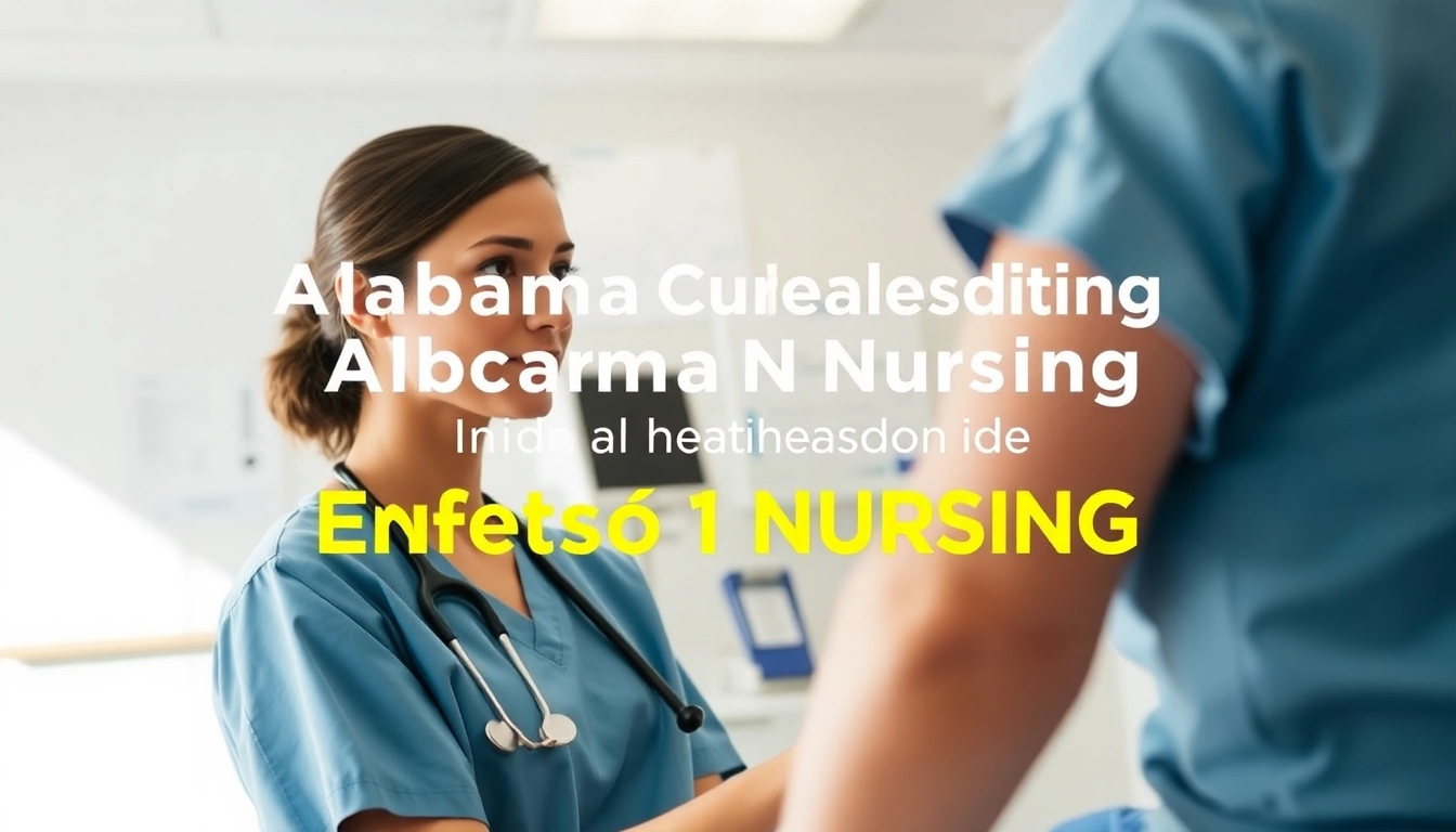 Professional nurse providing care in a setting highlighted by the Alabama Board of Nursing standards.