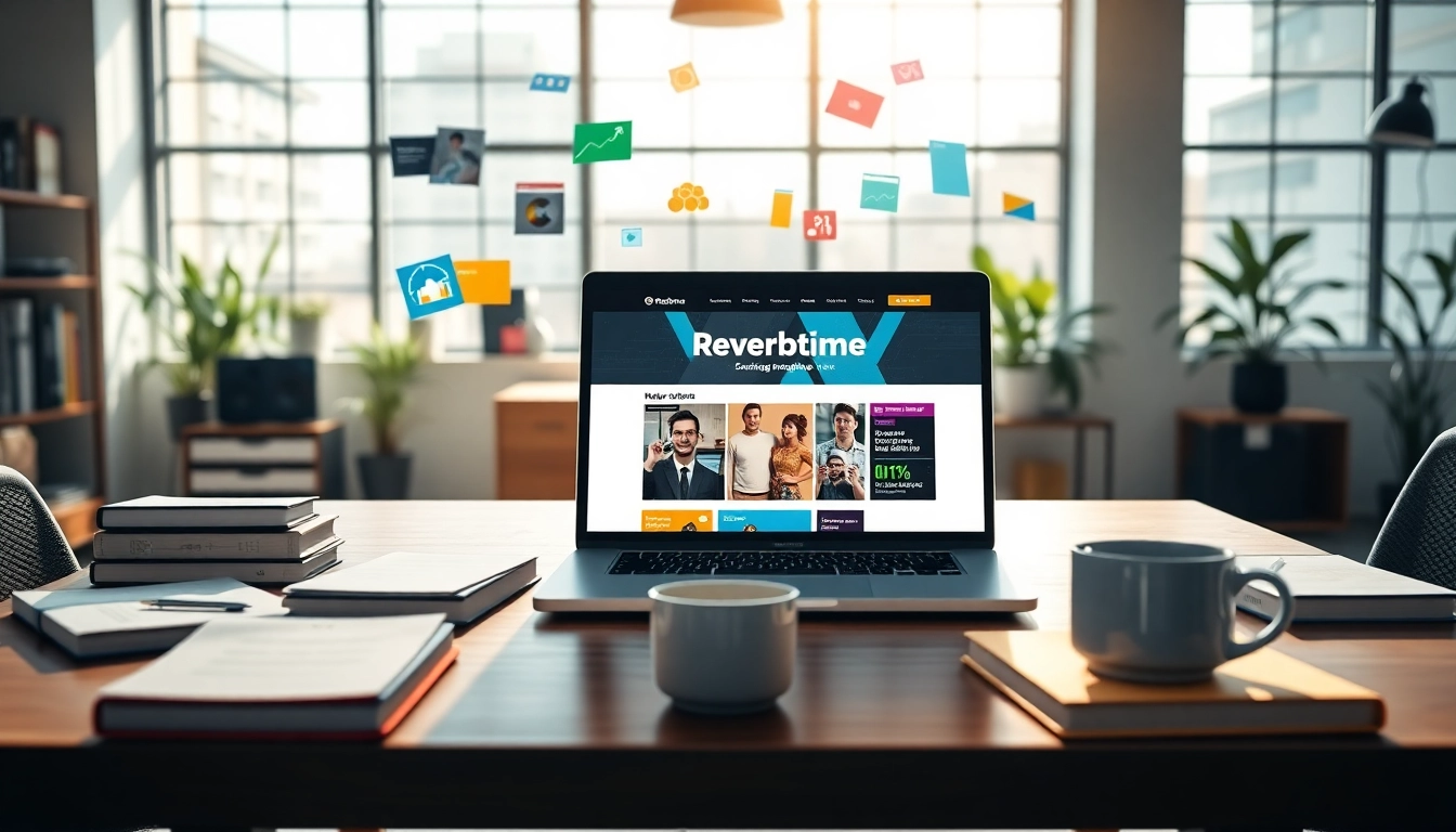 Highlighting Reverbtime Magazine’s engaging content in a vibrant workspace setting.