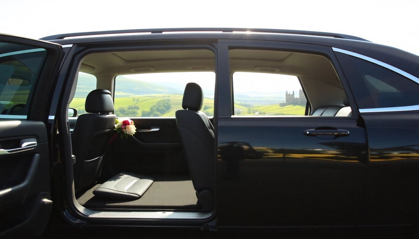 Enjoy seamless Glasgow and Edinburgh transfers in a luxury sedan showcased against scenic landscapes.