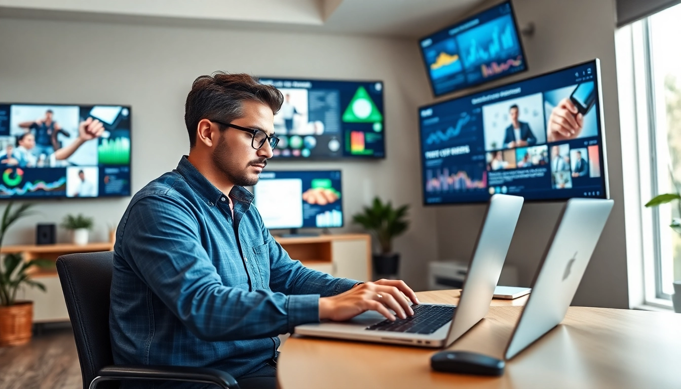 Social media management uitbesteden door professional in een moderne kantooromgeving