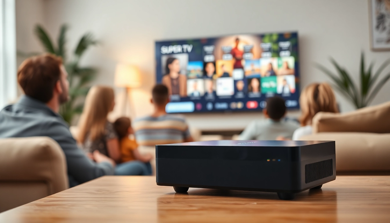 Showcasing superbox tv streaming device in a family-friendly living room environment.