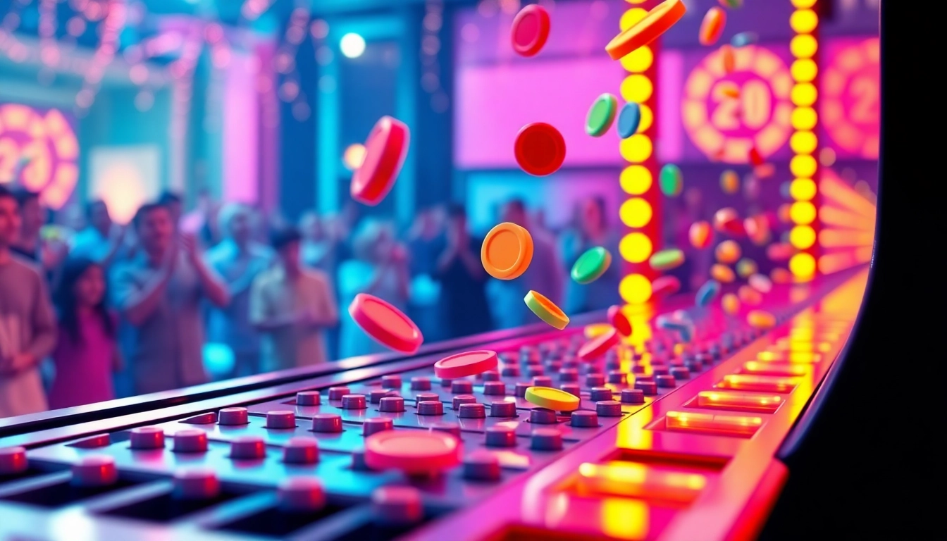 main plinko game dengan chip yang jatuh penuh warna di papan