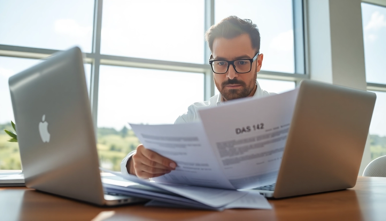 Contractor examining the DAS 142 form, showcasing attention to detail and commitment.