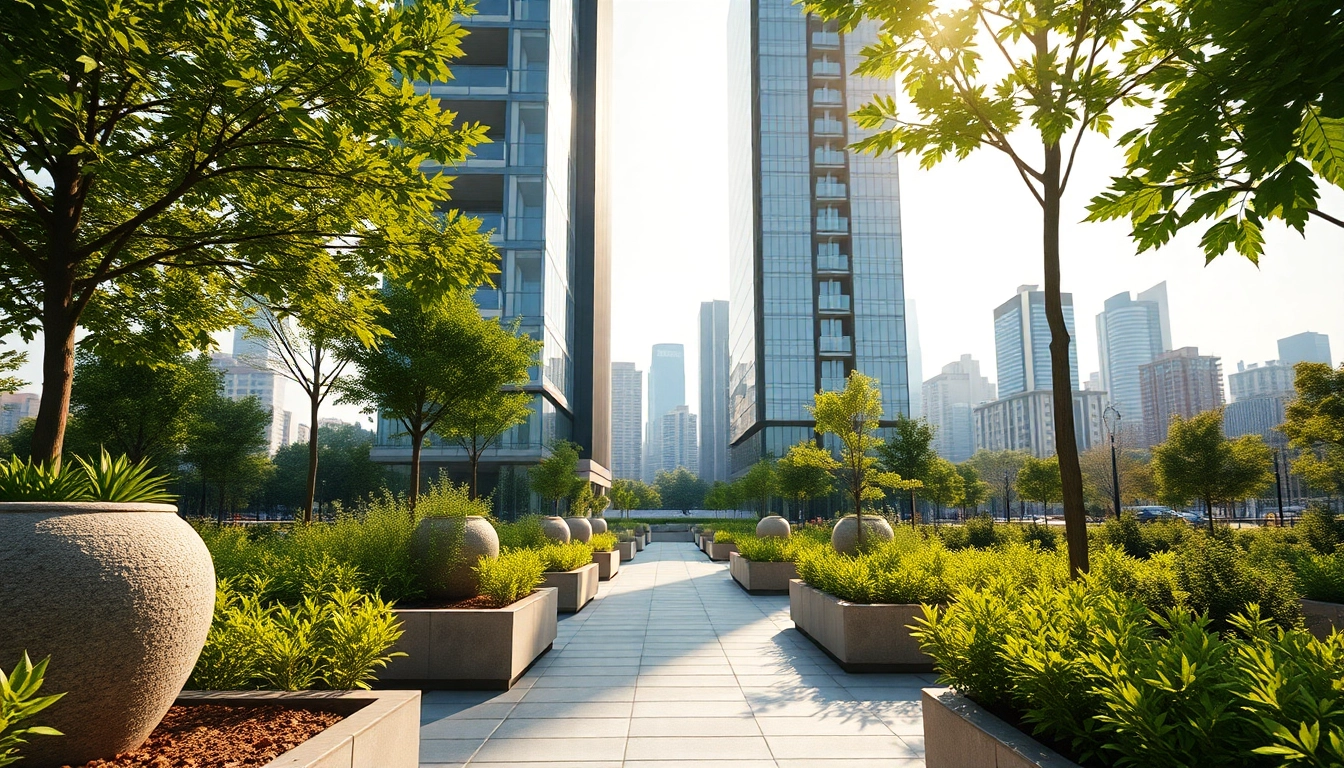 Architekturvisualisierung einer modernen Wohnimmobilie mit urbaner Umgebung und lebendigen Details.