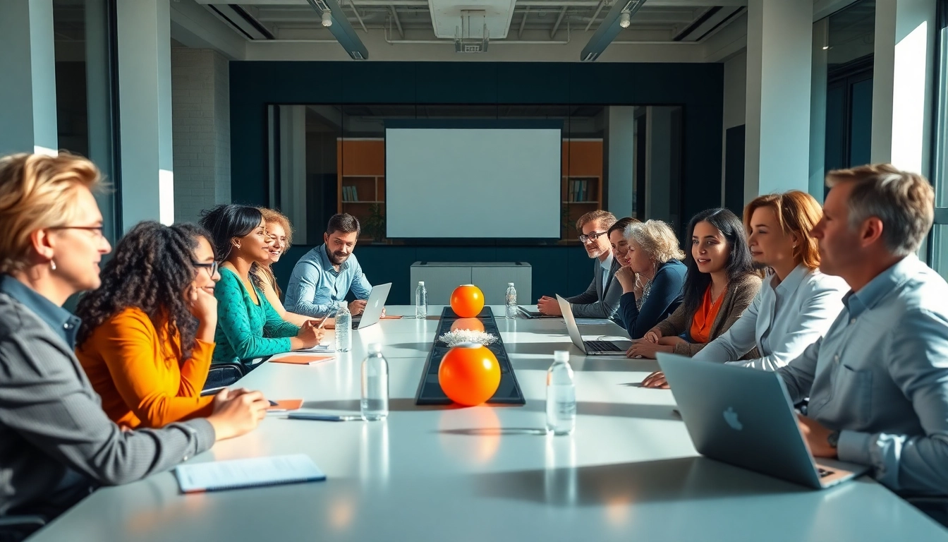Engaging meeting with diverse participants discussing ideas in a modern office.
