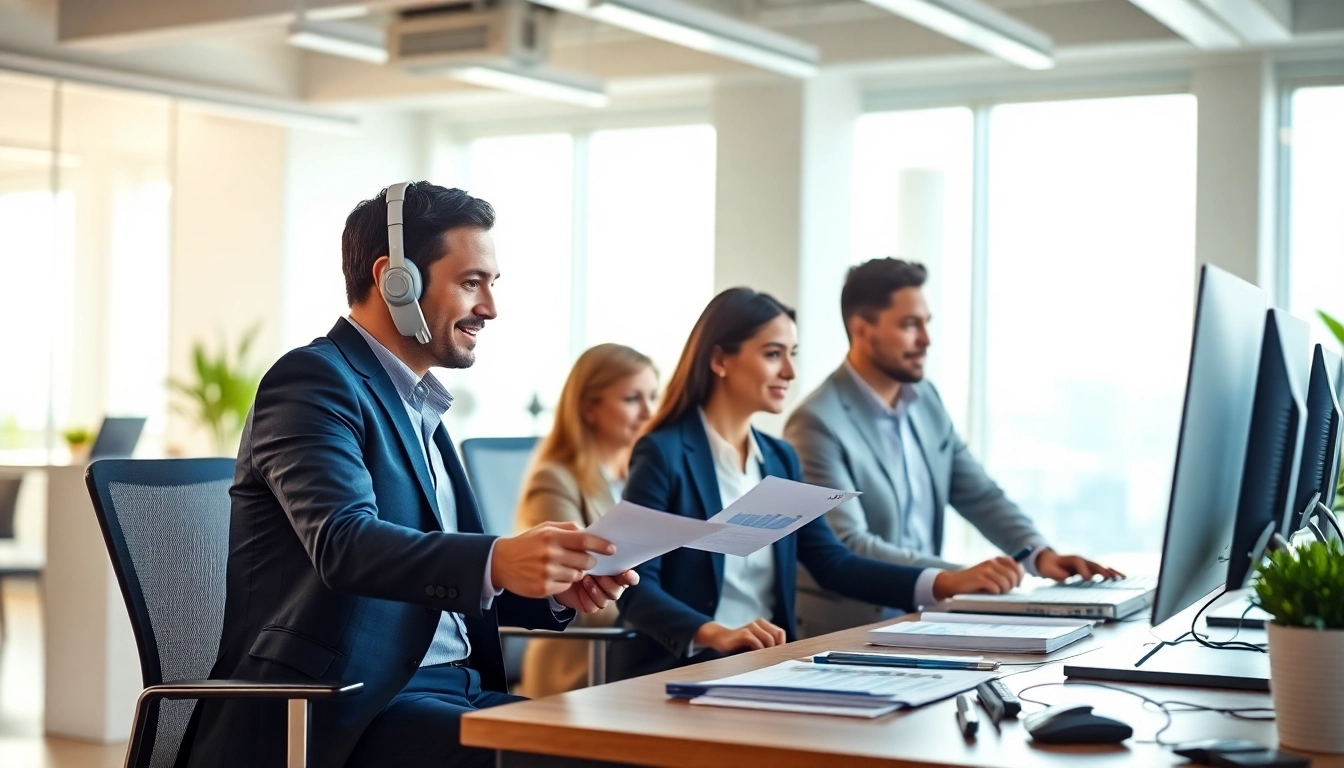 Engaging scene of Legal Intake Services team assisting clients in a professional office environment.