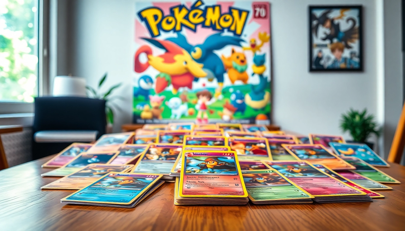 Showcase of real Pokémon cards highlighting their vibrant artwork and rarity.