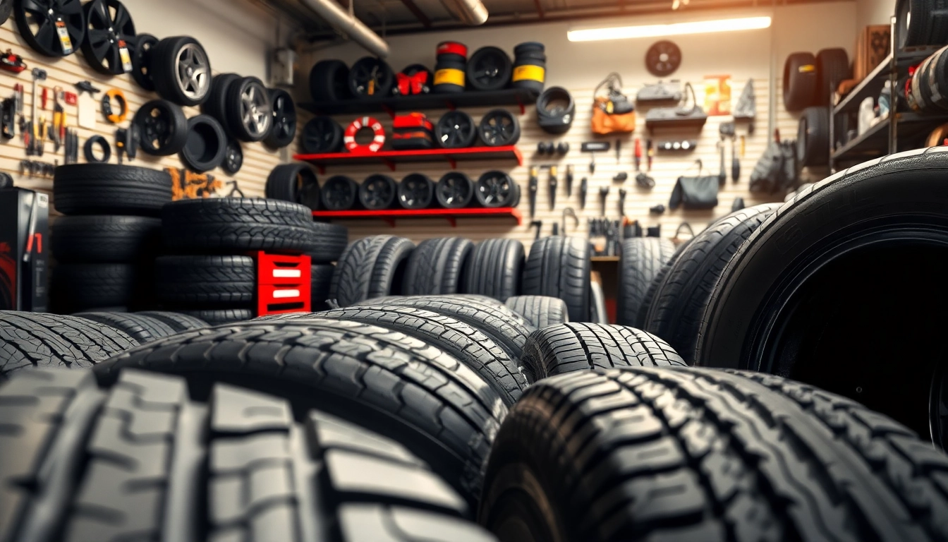 Display of General tires highlighting quality in a professional garage setting.