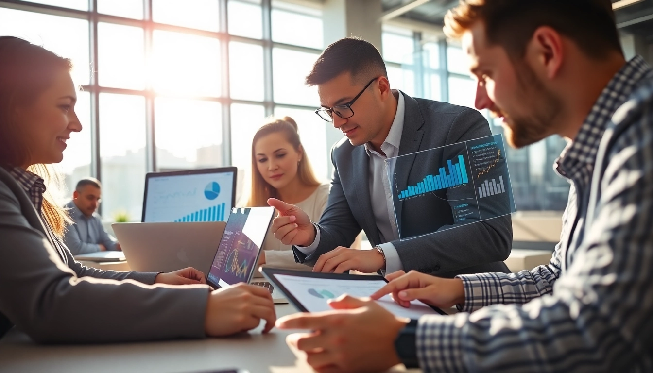 Engaging team utilizing ai prompts for competitive intelligence in a modern office.