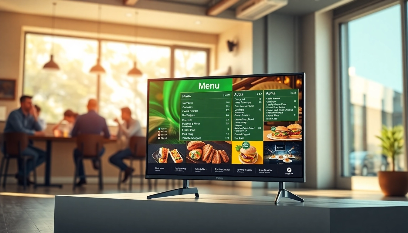 Showcase the Fire TV digital signage app on a modern TV in a vibrant café setting.