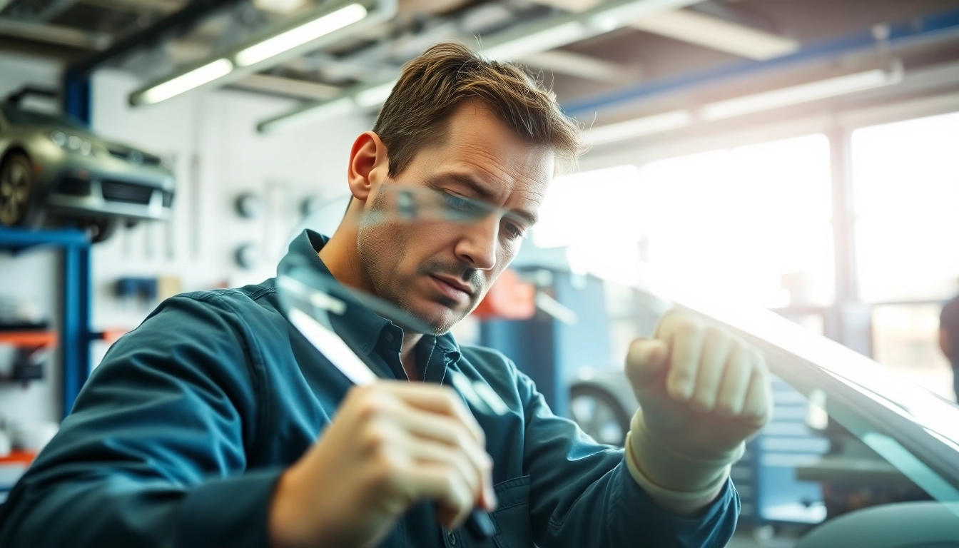 Mechanic performing windshield repair in Portland highlighting quality service and expertise.
