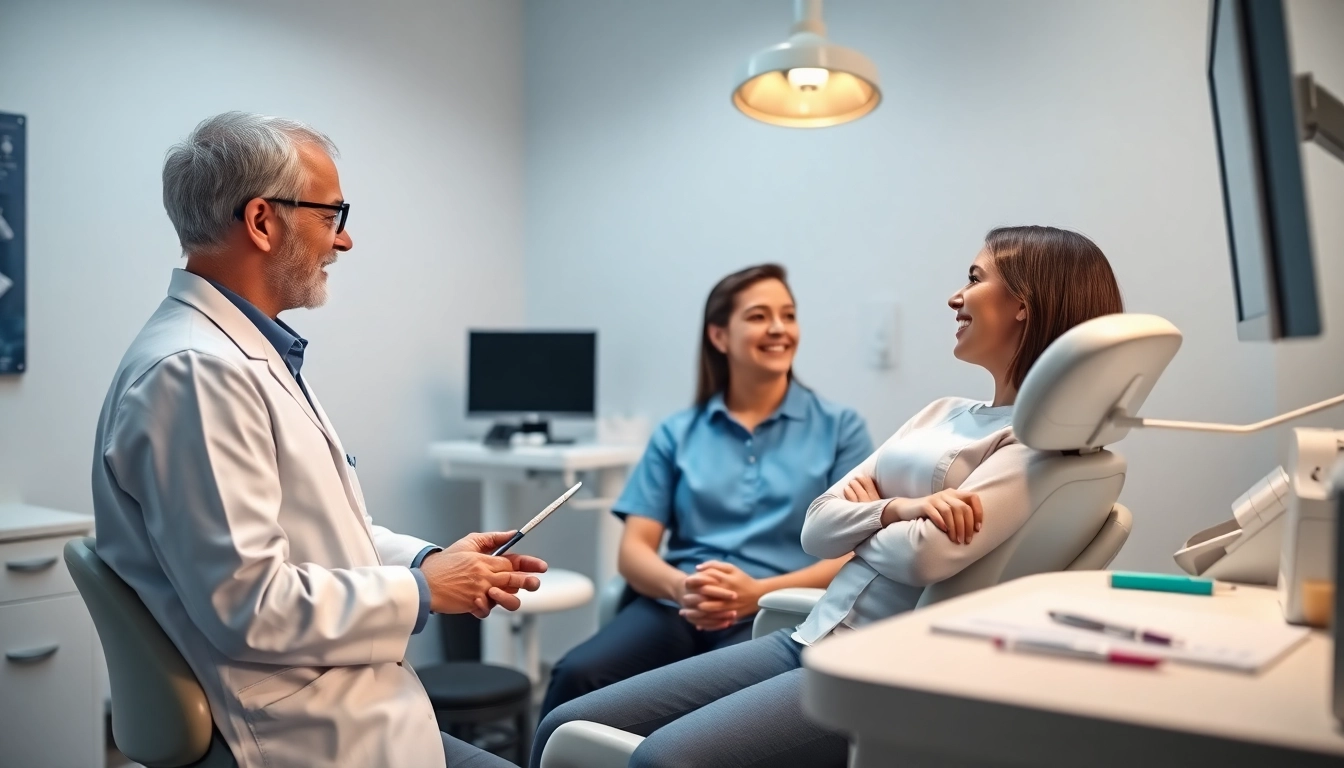 Discussing fillings and restorative work during a dental consultation in a modern clinic.