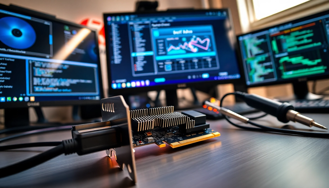 Showcase of DMA firmware installation, highlighting a PCIe card in a gaming PC setup with vibrant lighting.