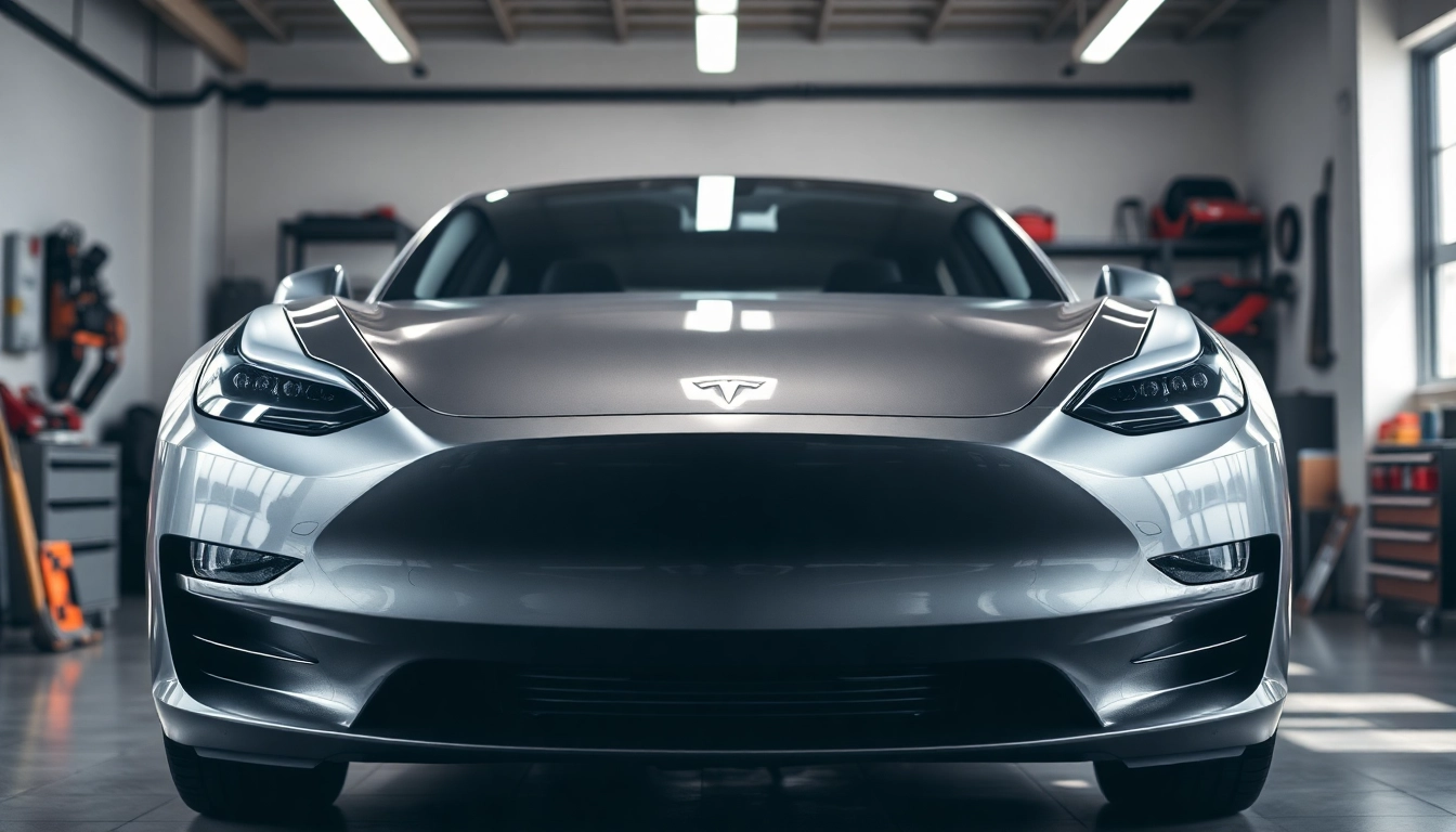 Protecting a Tesla with exceptional paint protection film for superior durability.