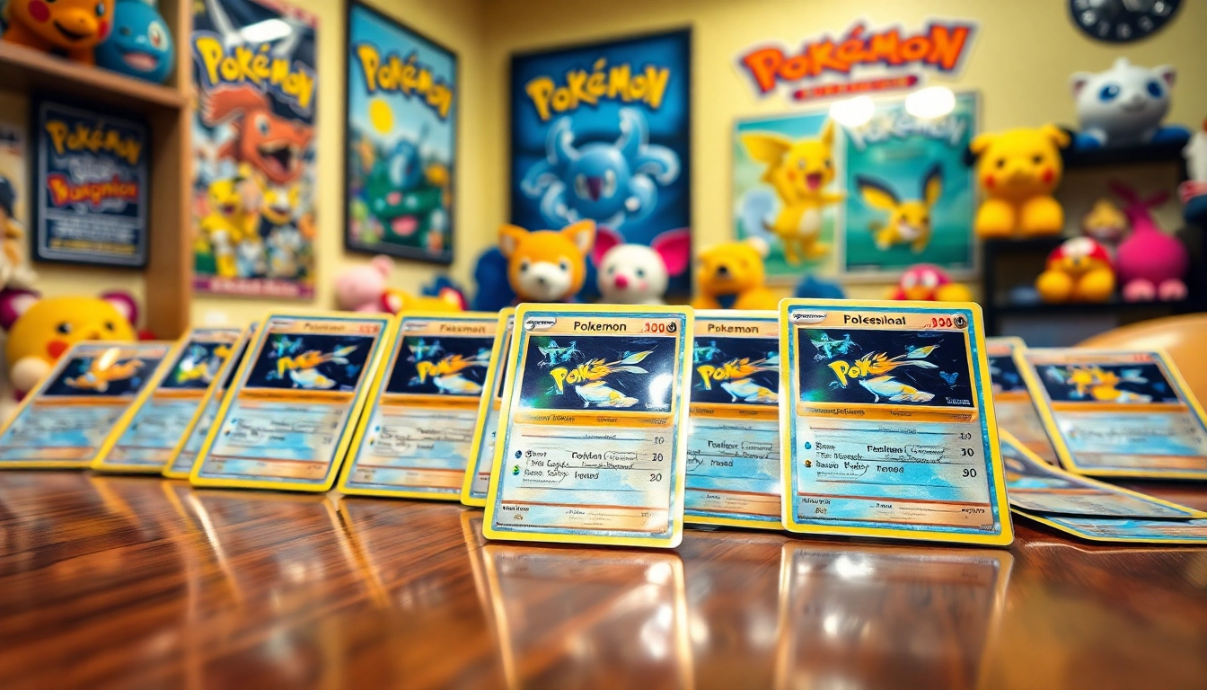 Showcasing real Pokémon cards in a vibrant collection on a polished table.