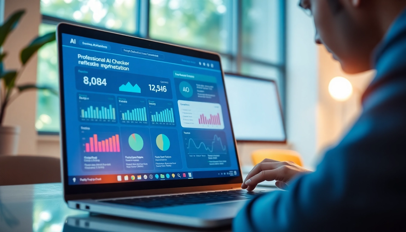 Analyze content with an AI checker tool in a modern office setting