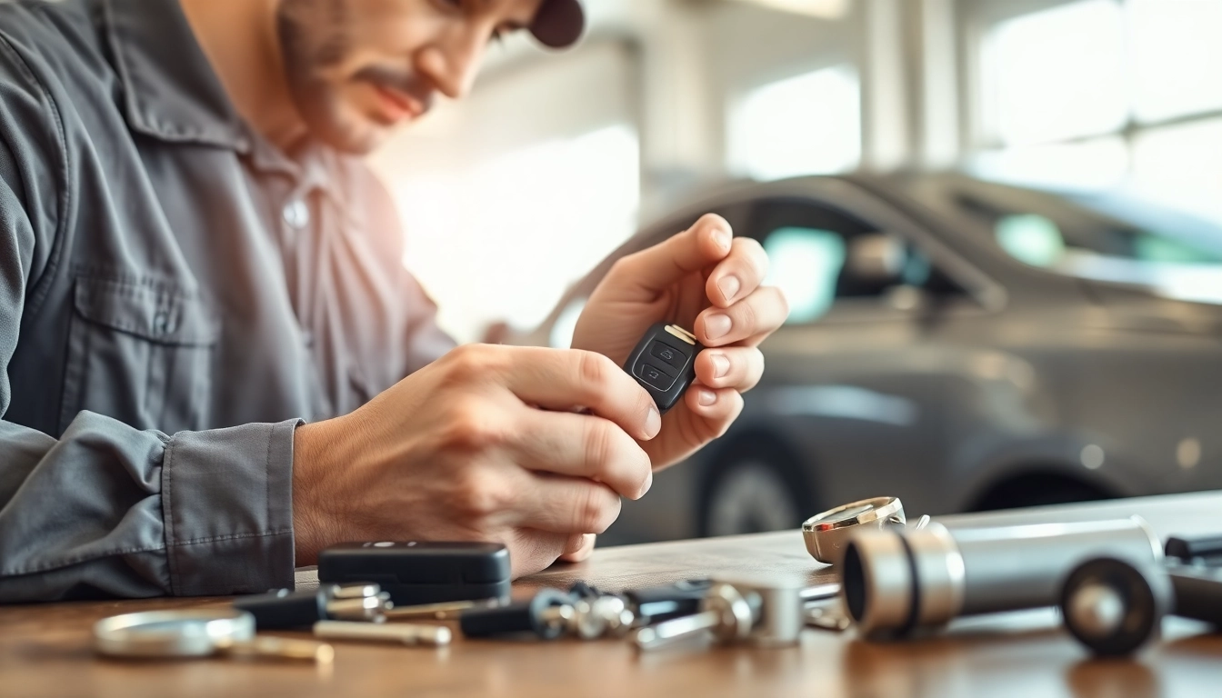 Locksmith assisting with Lost Car Keys replacement in a professional workshop.