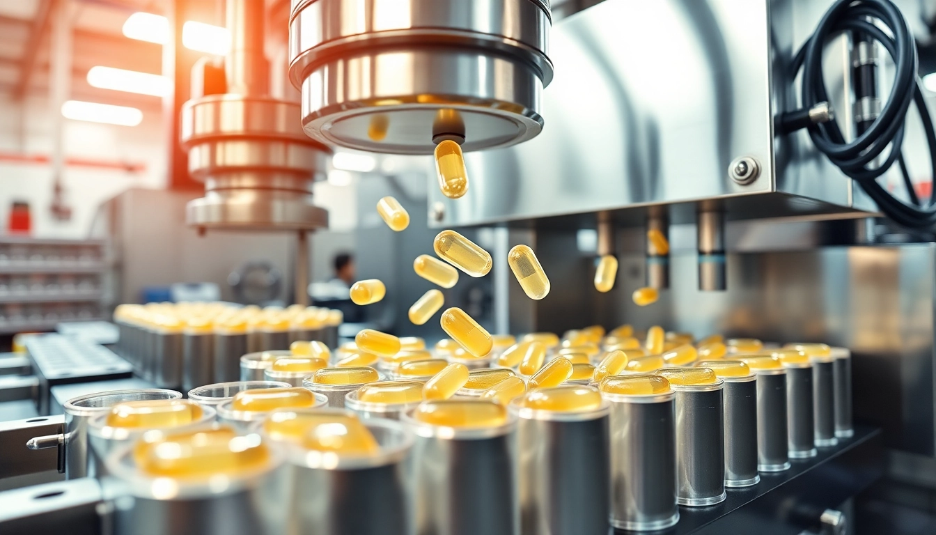 Efficient softgel capsule machine operating in a state-of-the-art facility.